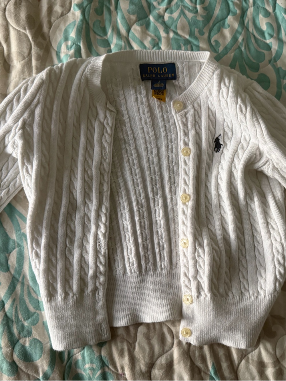 Polo by Ralph Lauren White Cable Knit Button-Up Cardigan with Pony Logo